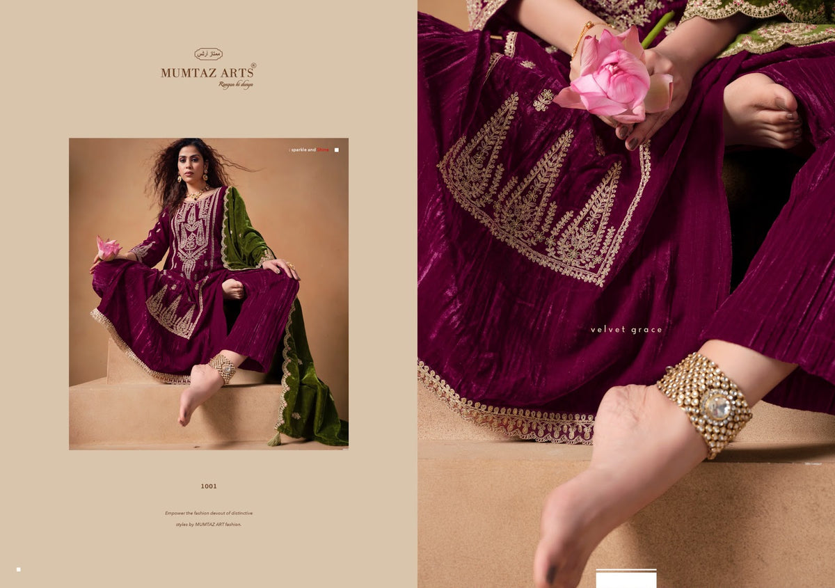 Saanjh Mumtaz Arts Crush Velvet Suits Wholesale Price