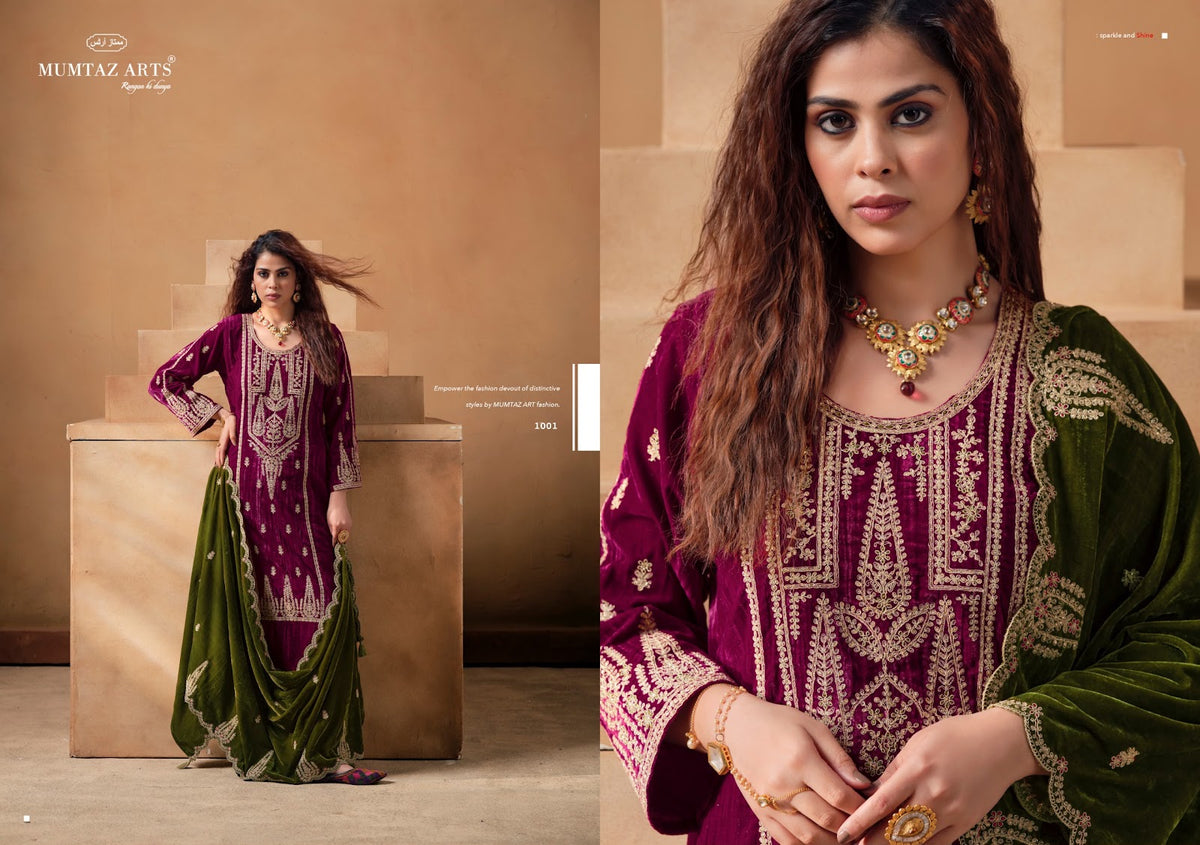 Saanjh Mumtaz Arts Crush Velvet Suits Wholesale Price