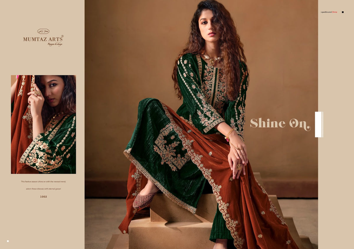 Saanjh Mumtaz Arts Crush Velvet Suits Wholesale Price