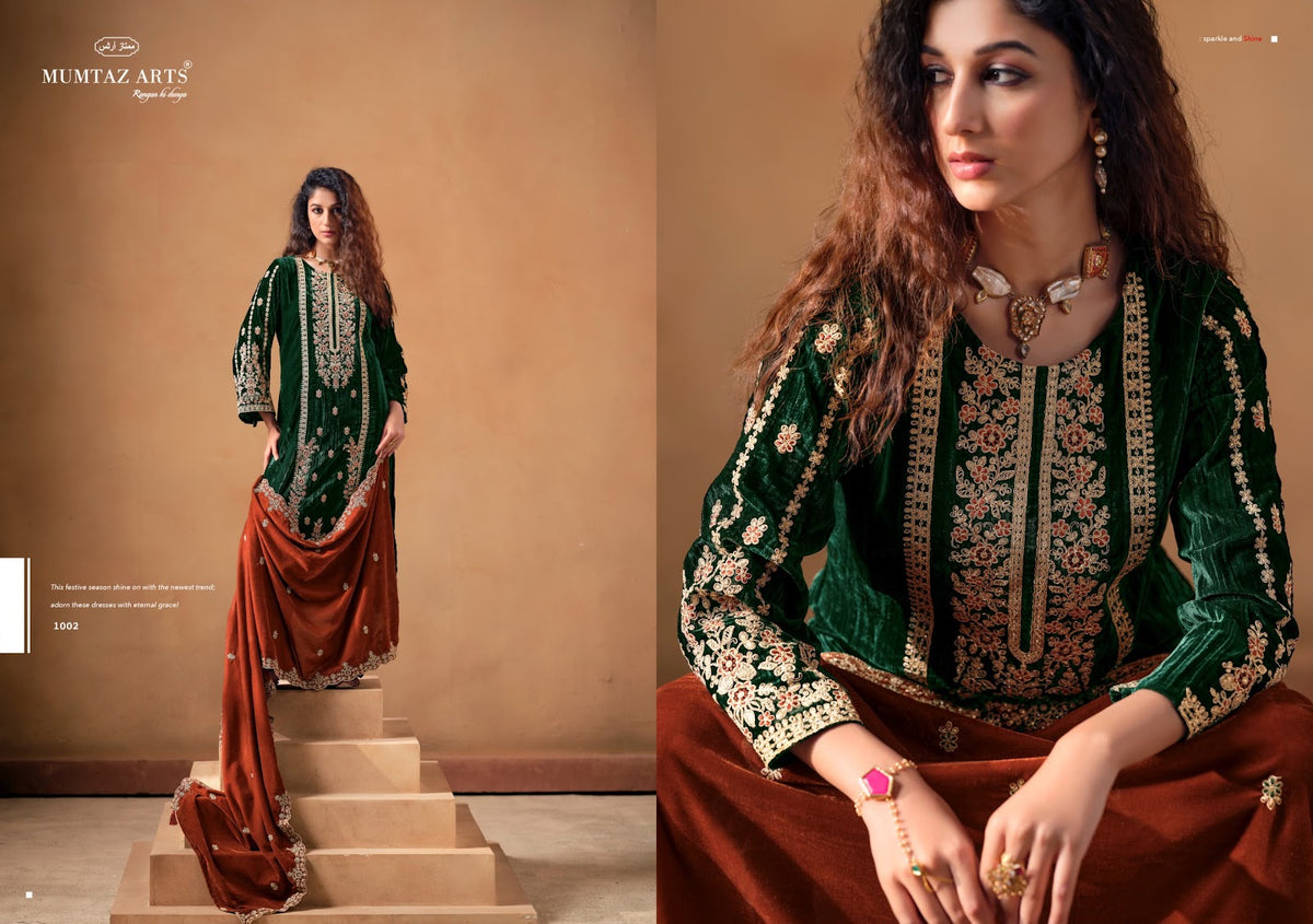 Saanjh Mumtaz Arts Crush Velvet Suits Wholesale Price