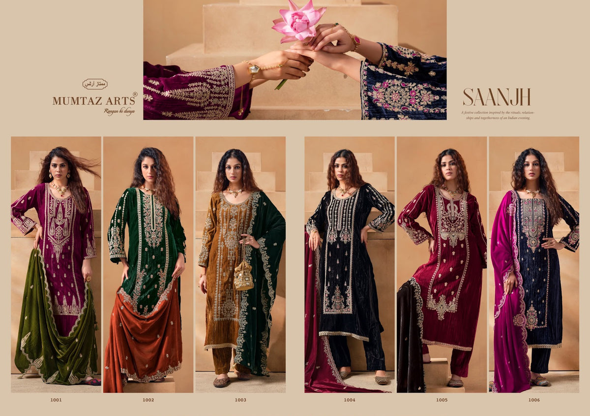 Saanjh Mumtaz Arts Crush Velvet Suits Wholesale Price