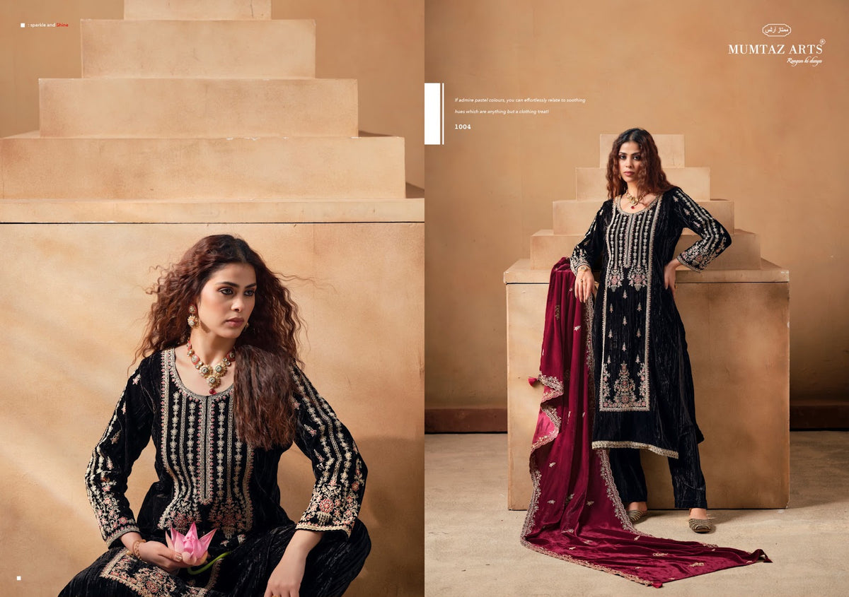 Saanjh Mumtaz Arts Crush Velvet Suits Wholesale Price