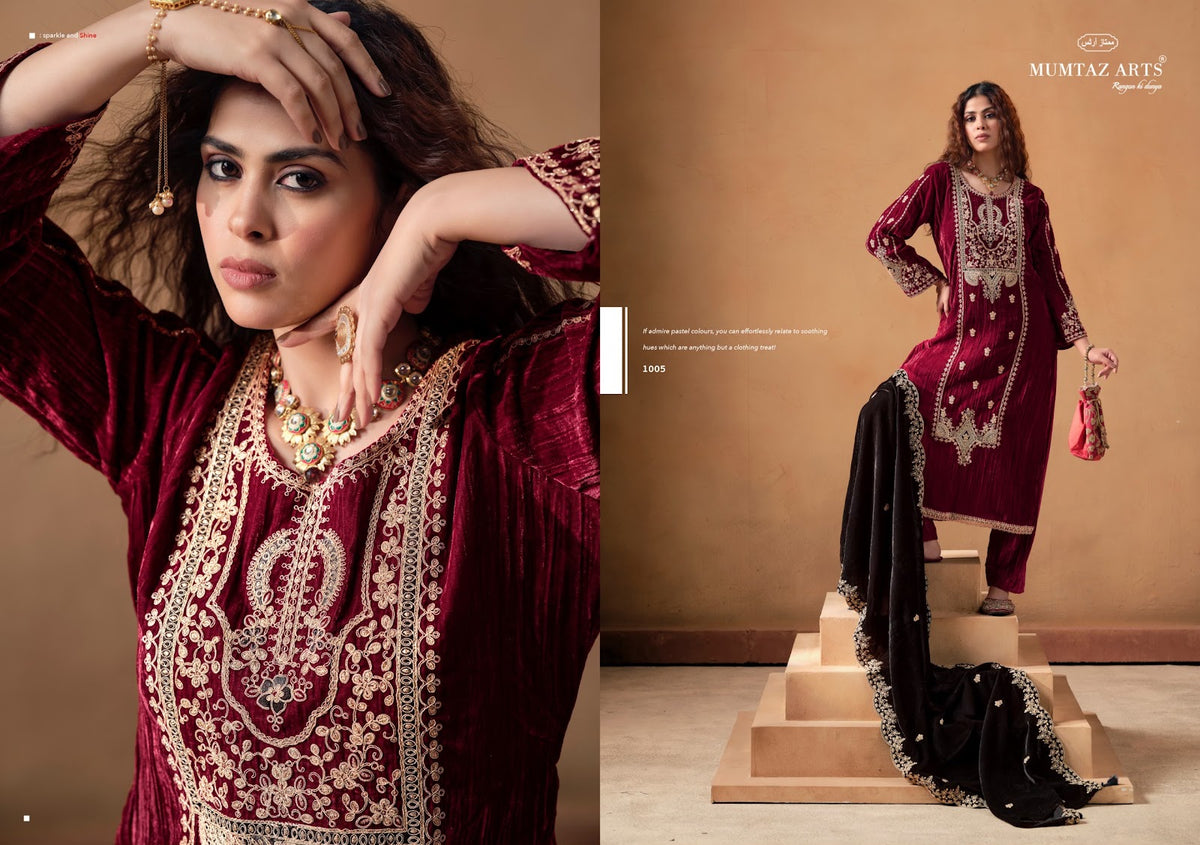 Saanjh Mumtaz Arts Crush Velvet Suits Wholesale Price
