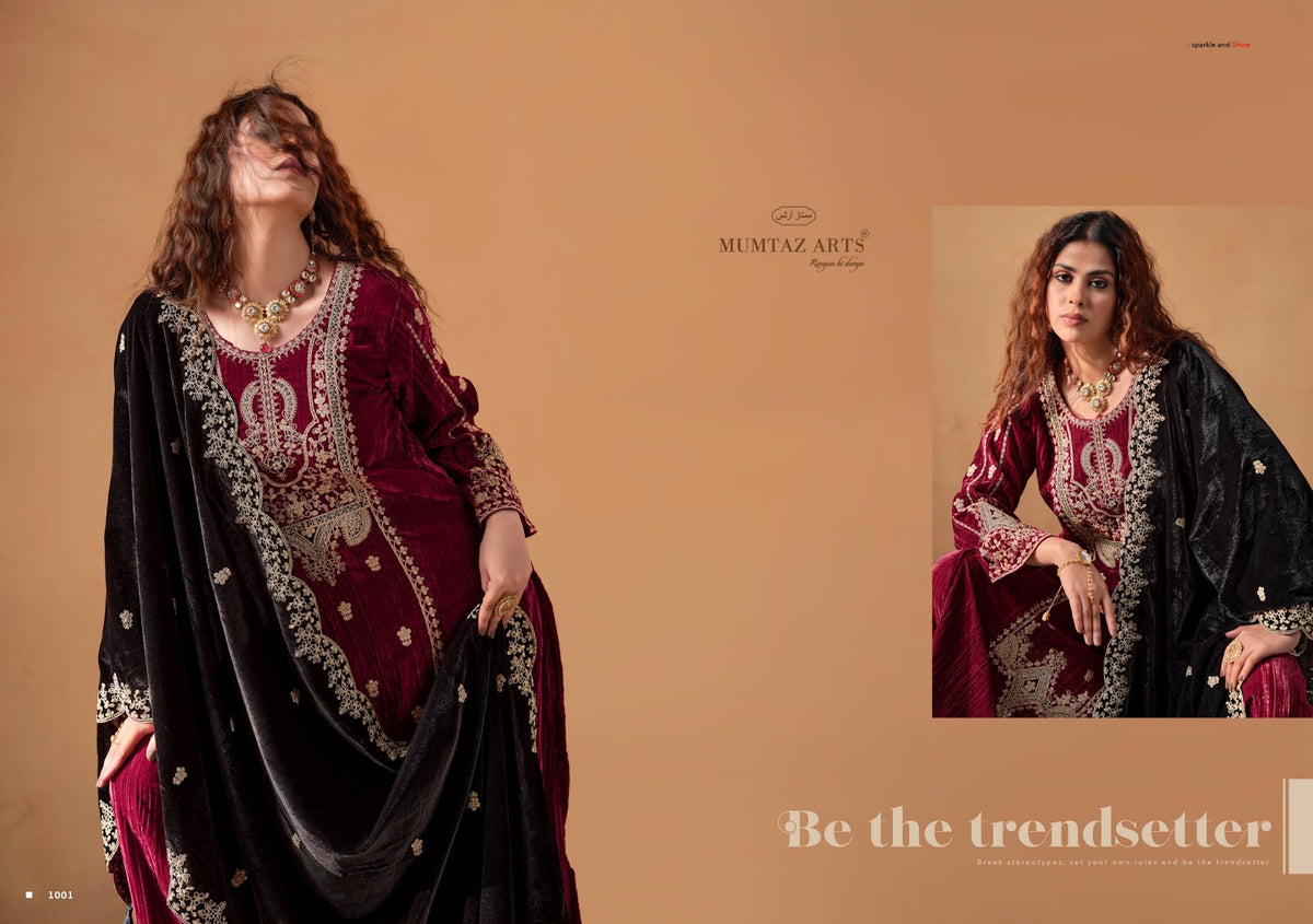 Saanjh Mumtaz Arts Crush Velvet Suits Wholesale Price