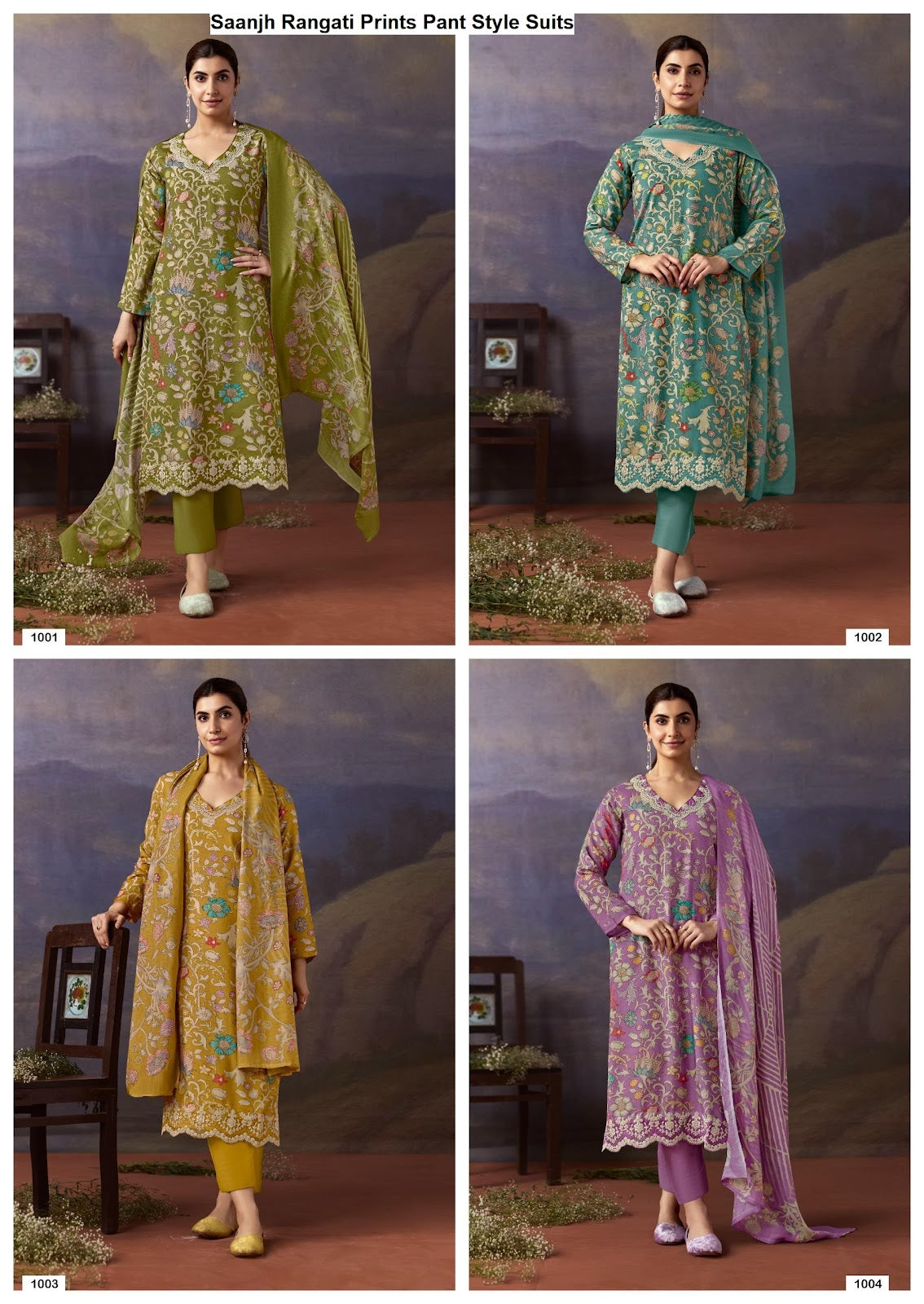 Saanjh Rangati Prints Viscose Muslin Pant Style Suits Exporter