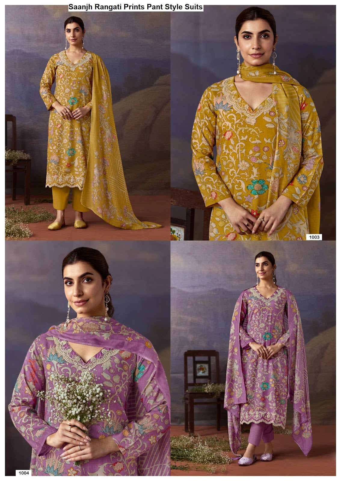 Saanjh Rangati Prints Viscose Muslin Pant Style Suits Exporter