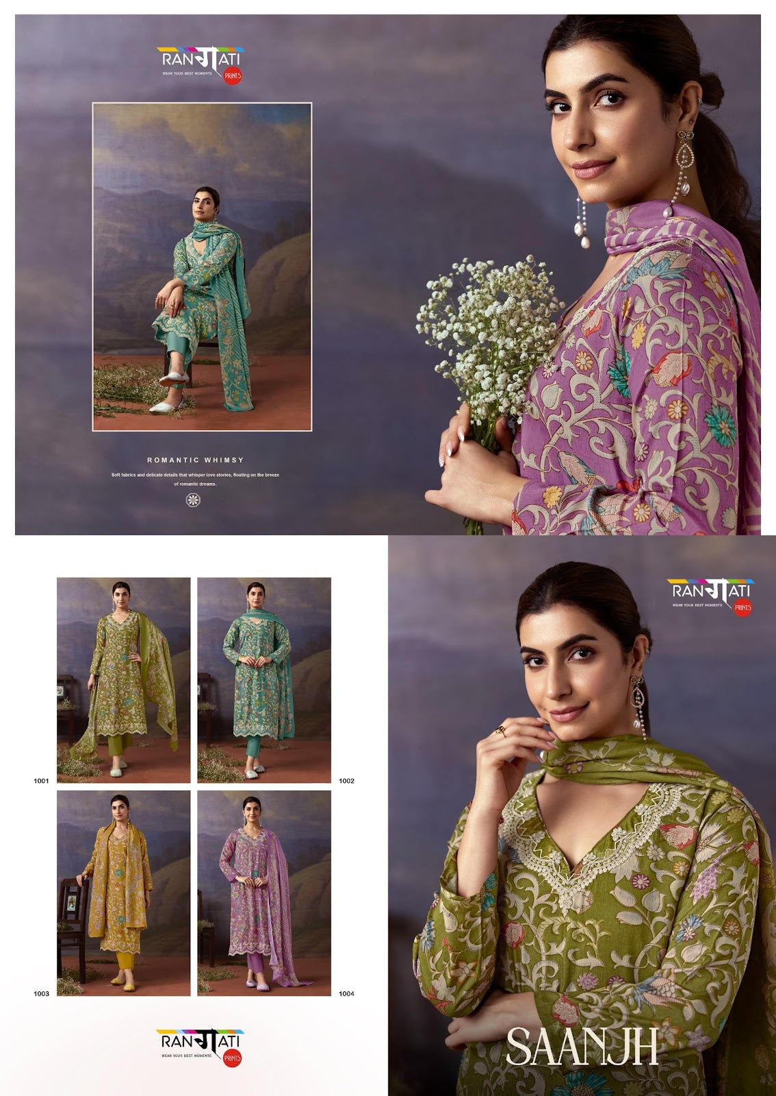 Saanjh Rangati Prints Viscose Muslin Pant Style Suits Exporter