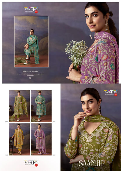 Saanjh Rangati Prints Viscose Muslin Pant Style Suits Exporter