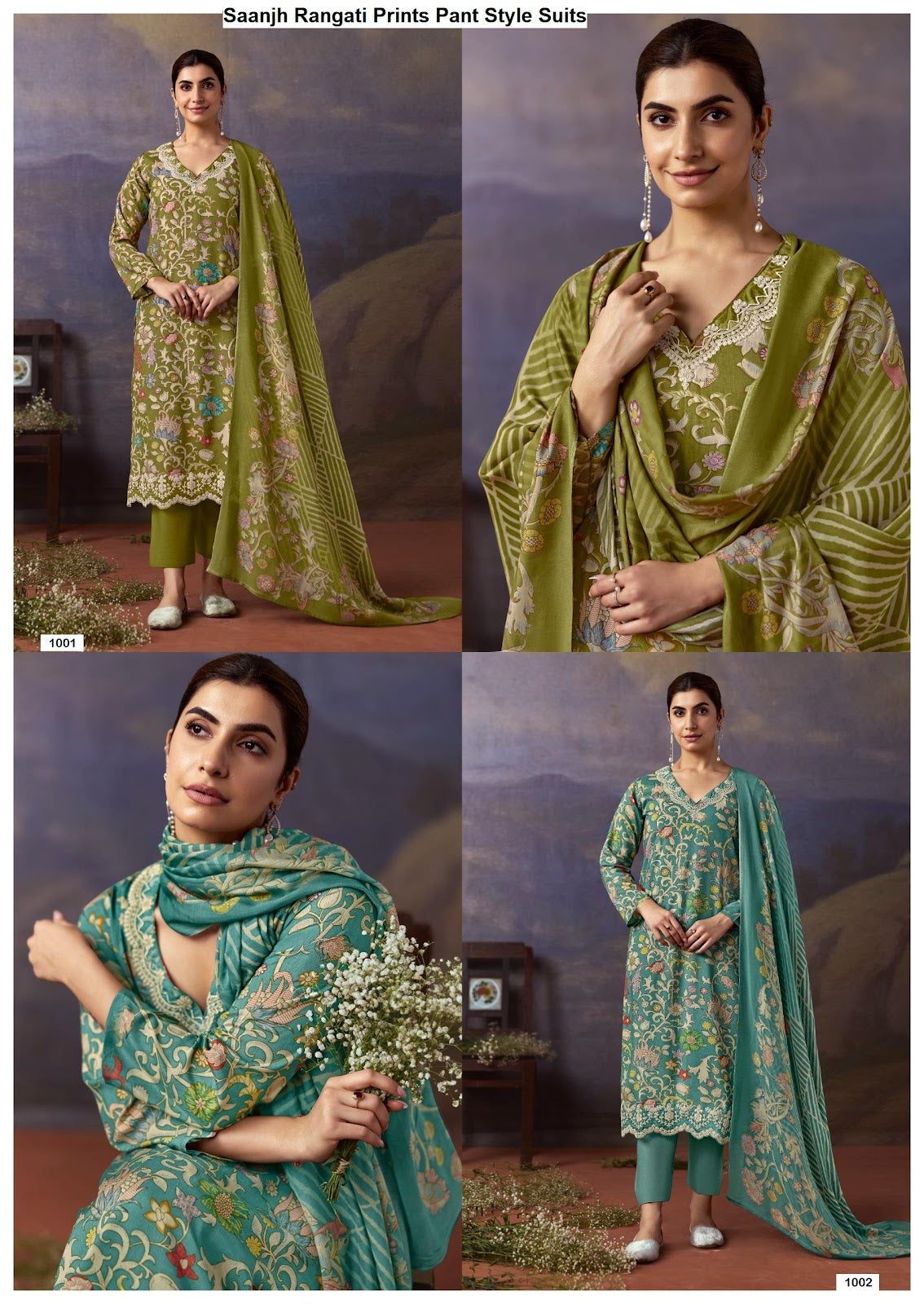 Saanjh Rangati Prints Viscose Muslin Pant Style Suits Exporter