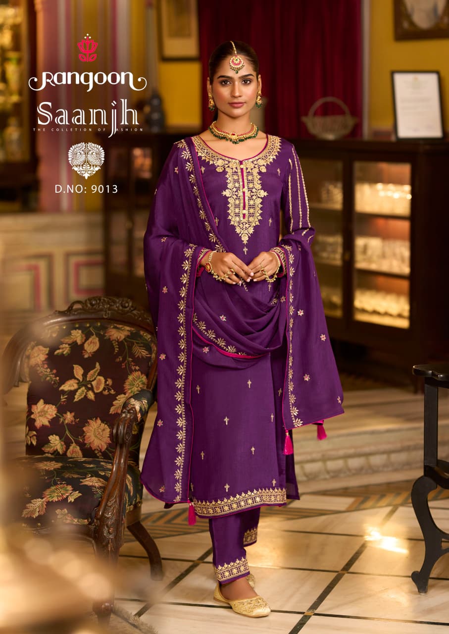 Saanjh Rangoon Chinon Readymade Pant Style Suits Supplier