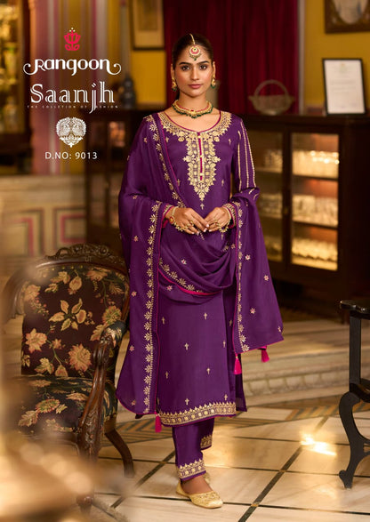 Saanjh Rangoon Chinon Readymade Pant Style Suits Supplier