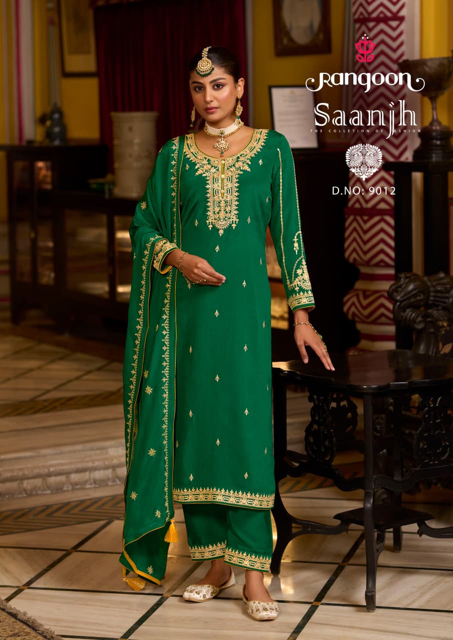 Saanjh Rangoon Chinon Readymade Pant Style Suits Supplier