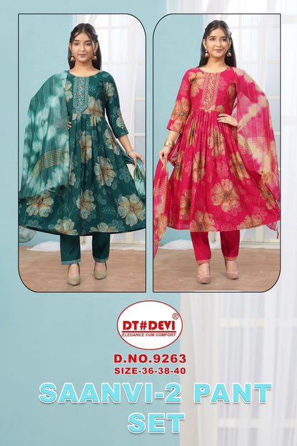 Saanvi 2 Dn 9263 Dt Devi Roman Girls Readymade Pant Suits Wholesaler Ahmedabad