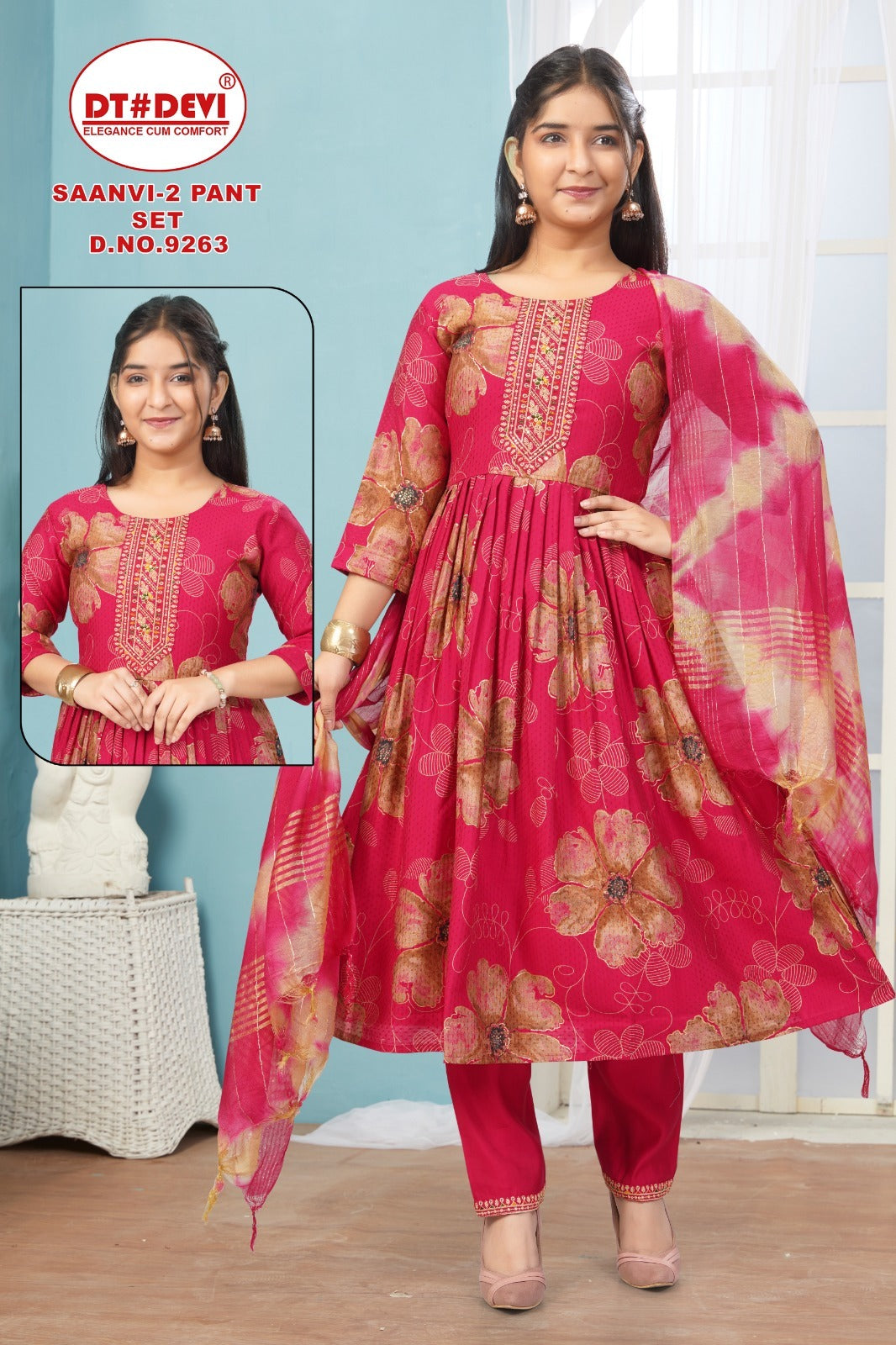 Saanvi 2 Dn 9263 Dt Devi Roman Girls Readymade Pant Suits Wholesaler Ahmedabad