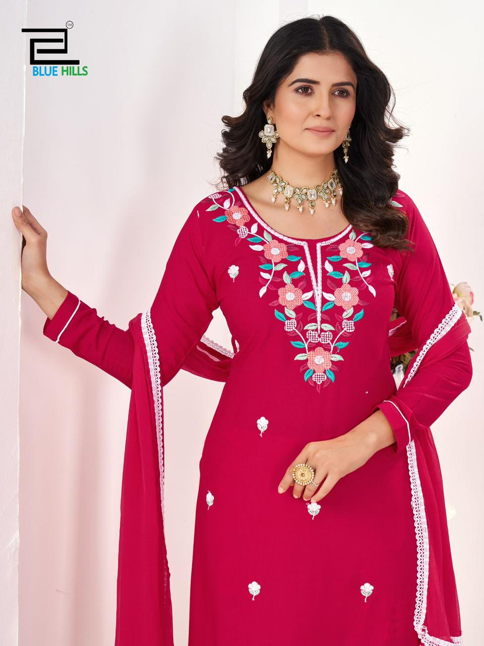 Saanvi Blue Hills Rayon 14Kg Readymade Pant Style Suits Manufacturer Gujarat