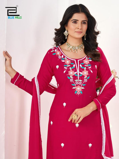 Saanvi Blue Hills Rayon 14Kg Readymade Pant Style Suits Manufacturer Gujarat