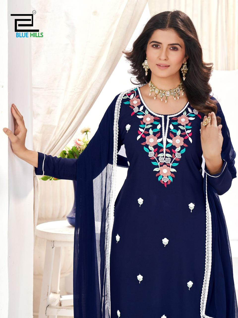 Saanvi Blue Hills Rayon 14Kg Readymade Pant Style Suits Manufacturer Gujarat