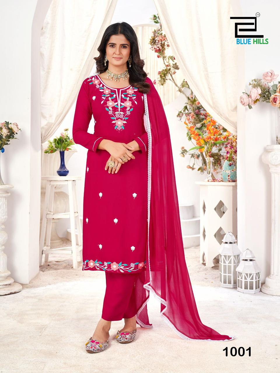 Saanvi Blue Hills Rayon 14Kg Readymade Pant Style Suits Manufacturer Gujarat