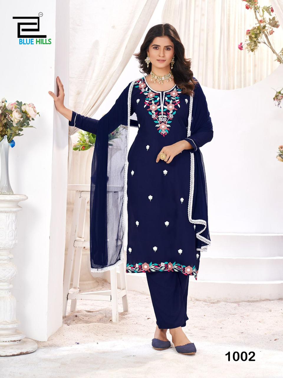 Saanvi Blue Hills Rayon 14Kg Readymade Pant Style Suits Manufacturer Gujarat