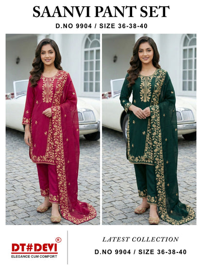 Saanvi Dn 9904 Dt Devi Roman Silk Girls Readymade Pant Suits Supplier Gujarat