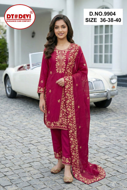 Saanvi Dn 9904 Dt Devi Roman Silk Girls Readymade Pant Suits Supplier Gujarat