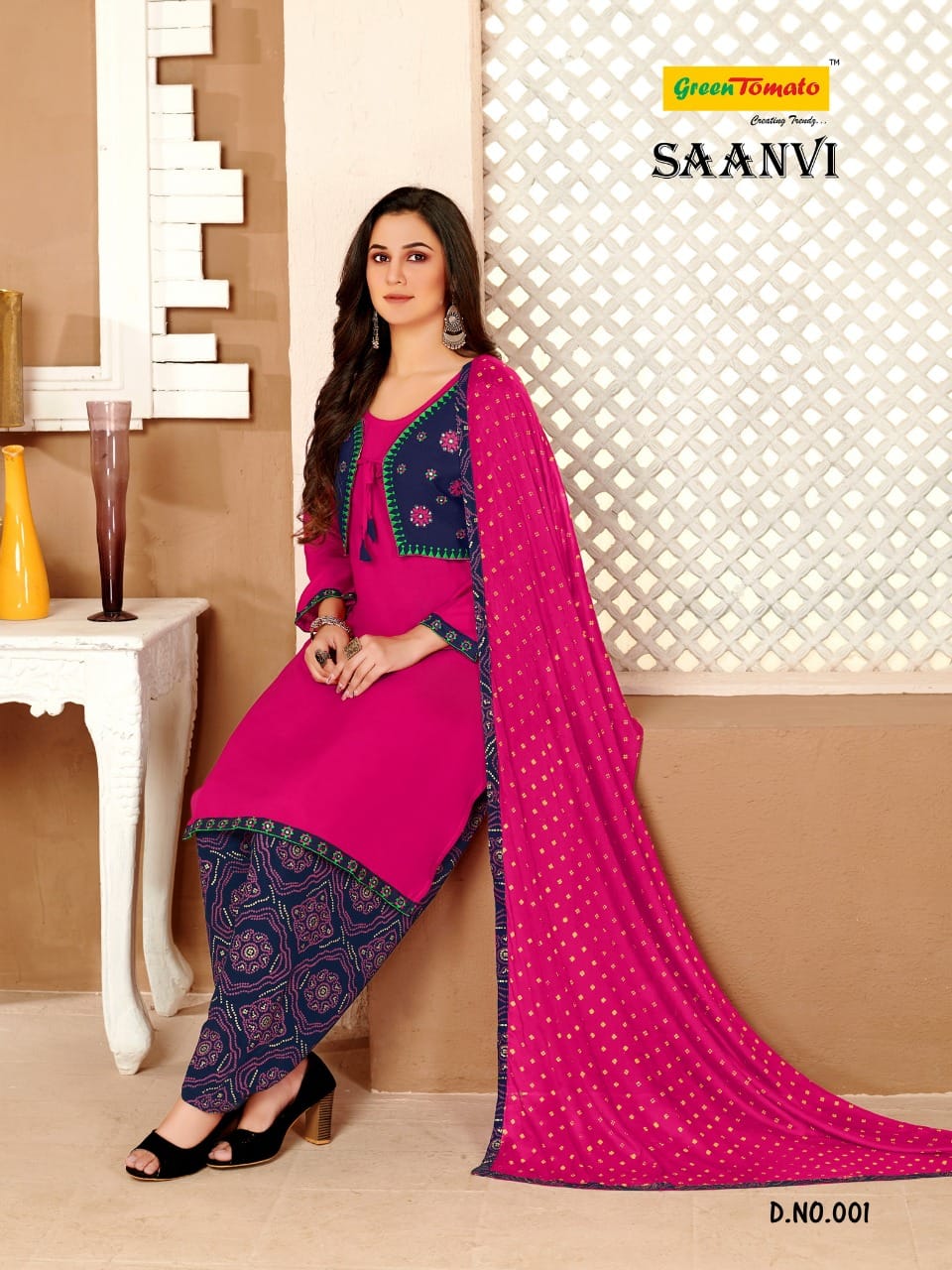 Saanvi With Jacket Green Tomato Rayon Readymade Salwar Suits Exporter India