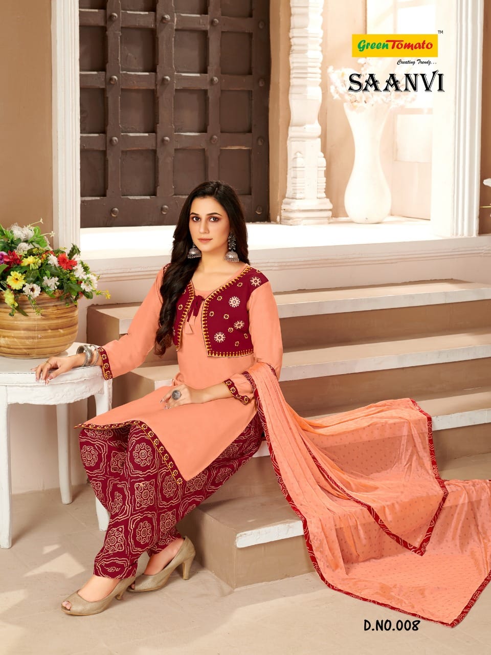Saanvi With Jacket Green Tomato Rayon Readymade Salwar Suits Exporter India