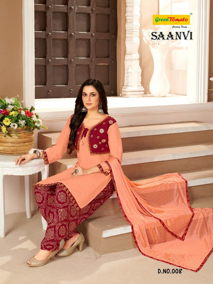 Saanvi With Jacket Green Tomato Rayon Readymade Salwar Suits Exporter India