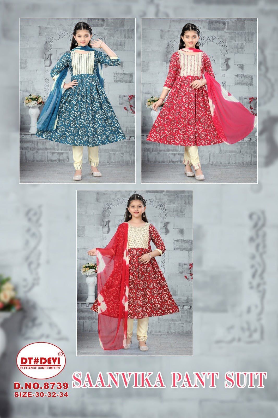 Saanvika 8739 Dt Devi Rayon Girls Readymade Pant Suits Wholesaler Gujarat