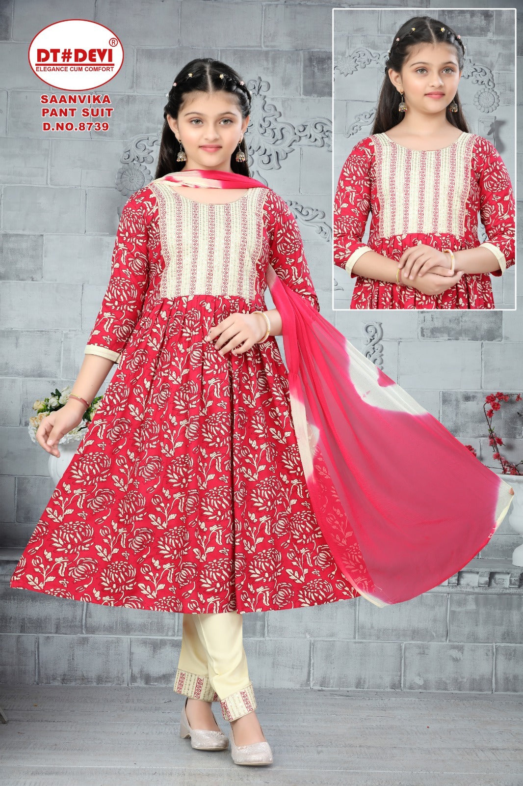 Saanvika 8739 Dt Devi Rayon Girls Readymade Pant Suits Wholesaler Gujarat