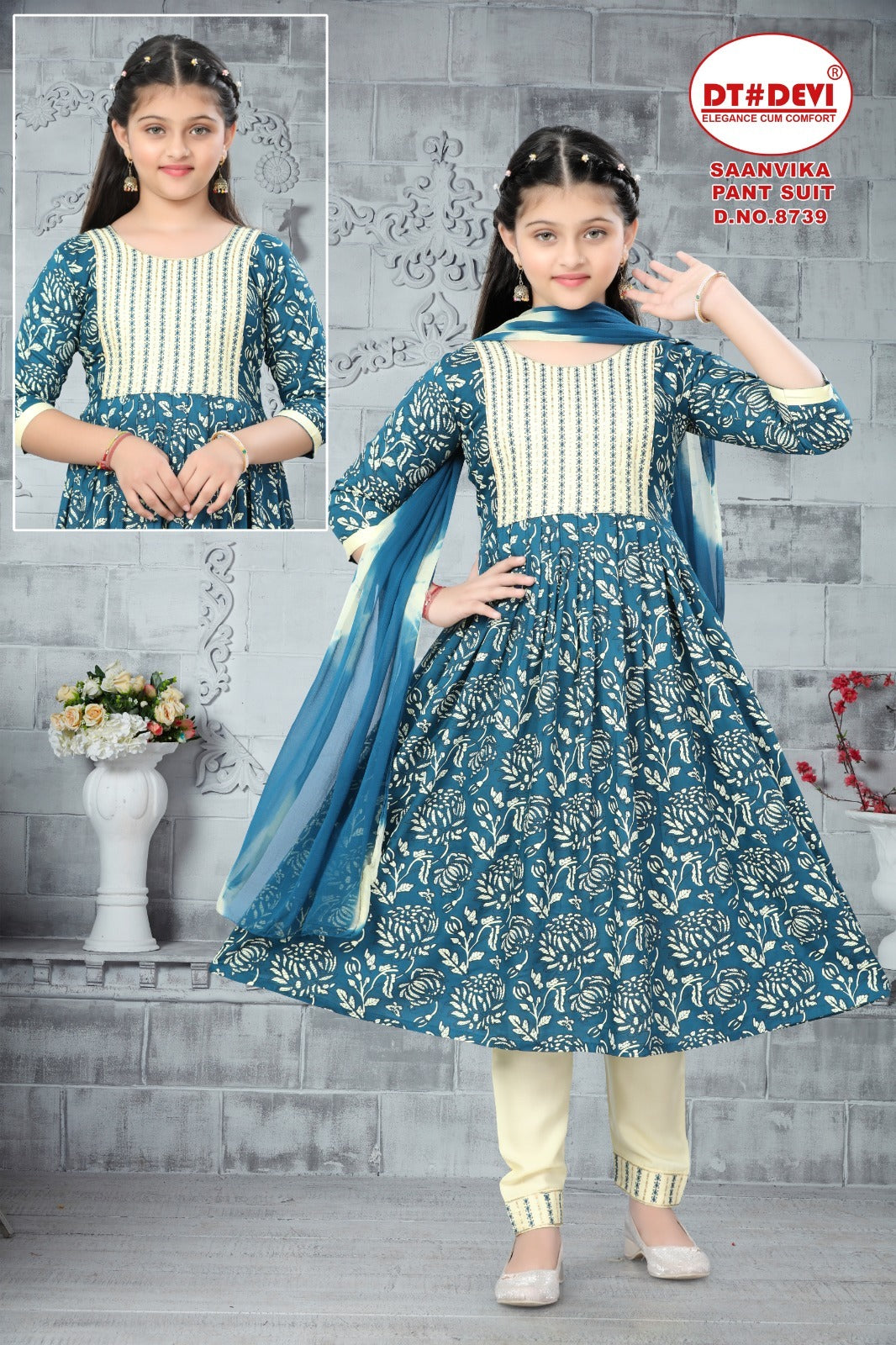 Saanvika 8739 Dt Devi Rayon Girls Readymade Pant Suits Wholesaler Gujarat