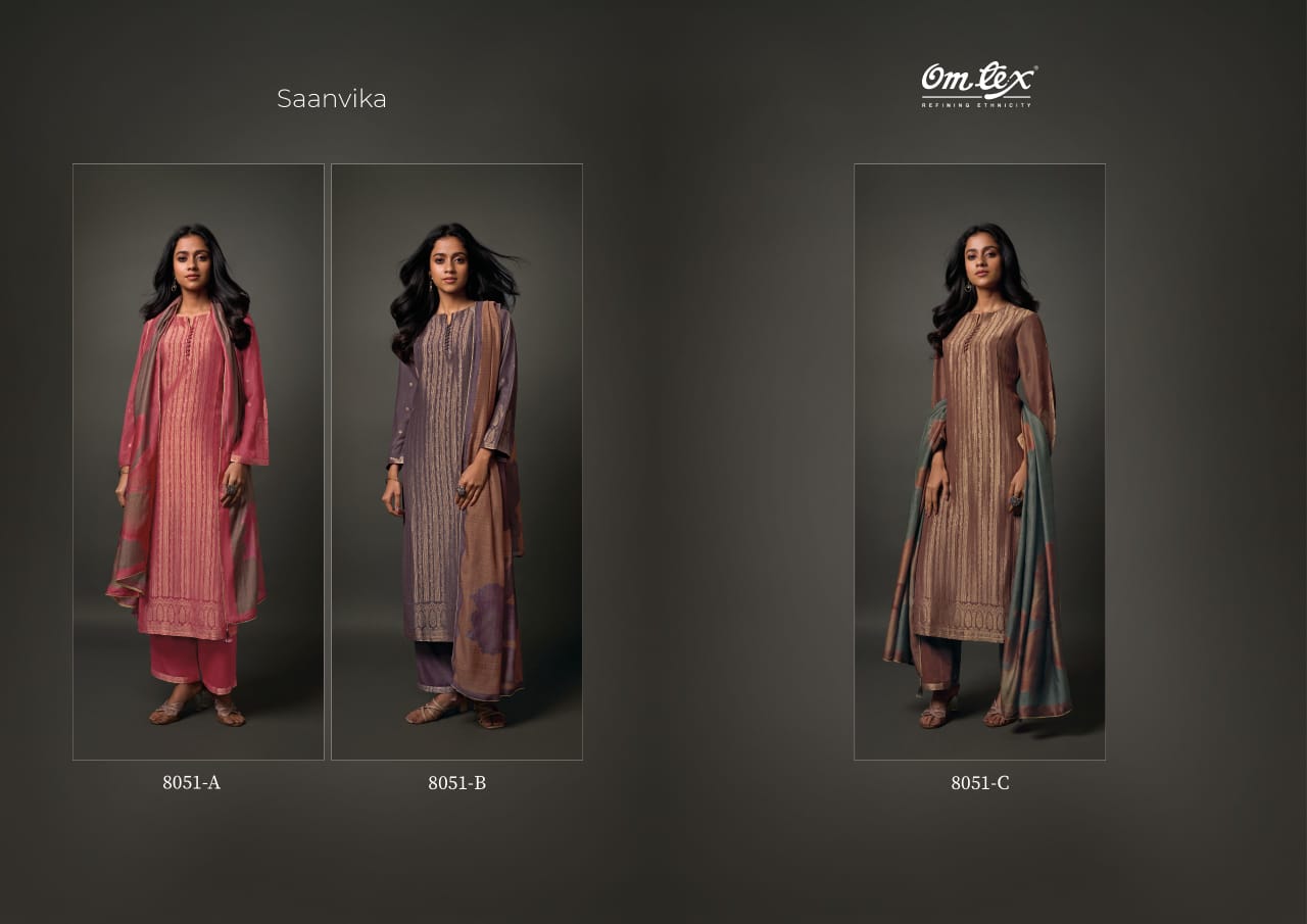 Saanvika Omtex Muslin Jacquard Plazzo Style Suits Wholesaler