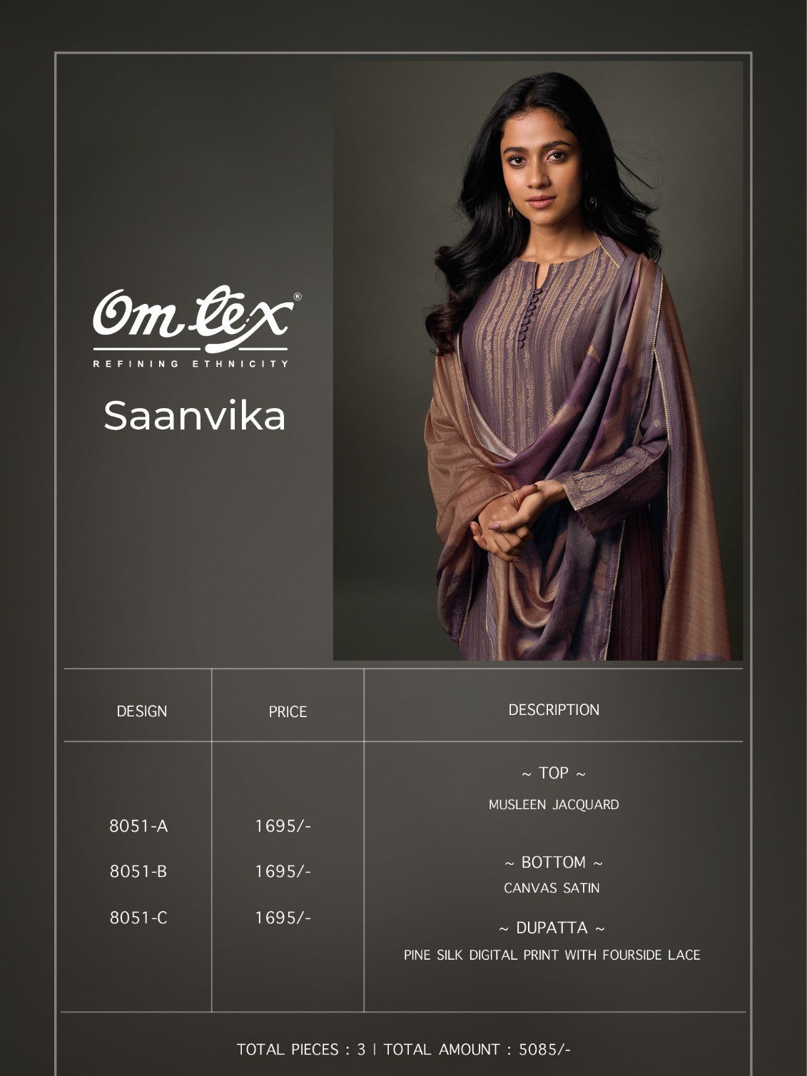 Saanvika Omtex Muslin Jacquard Plazzo Style Suits Wholesaler