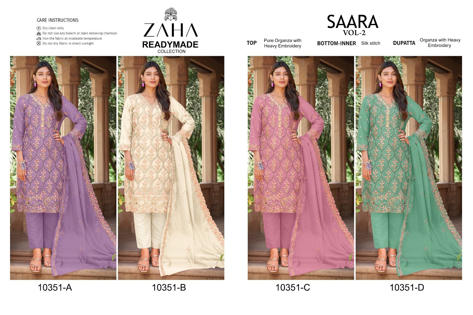 Saara Vol 2 Zaha Organza Pakistani Readymade Suits Wholesale Rate