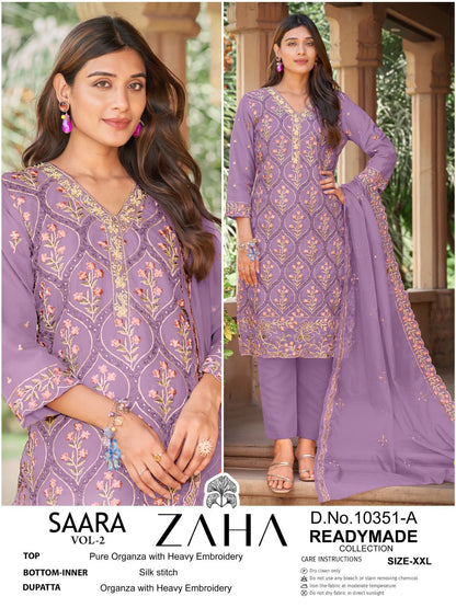 Saara Vol 2 Zaha Organza Pakistani Readymade Suits Wholesale Rate