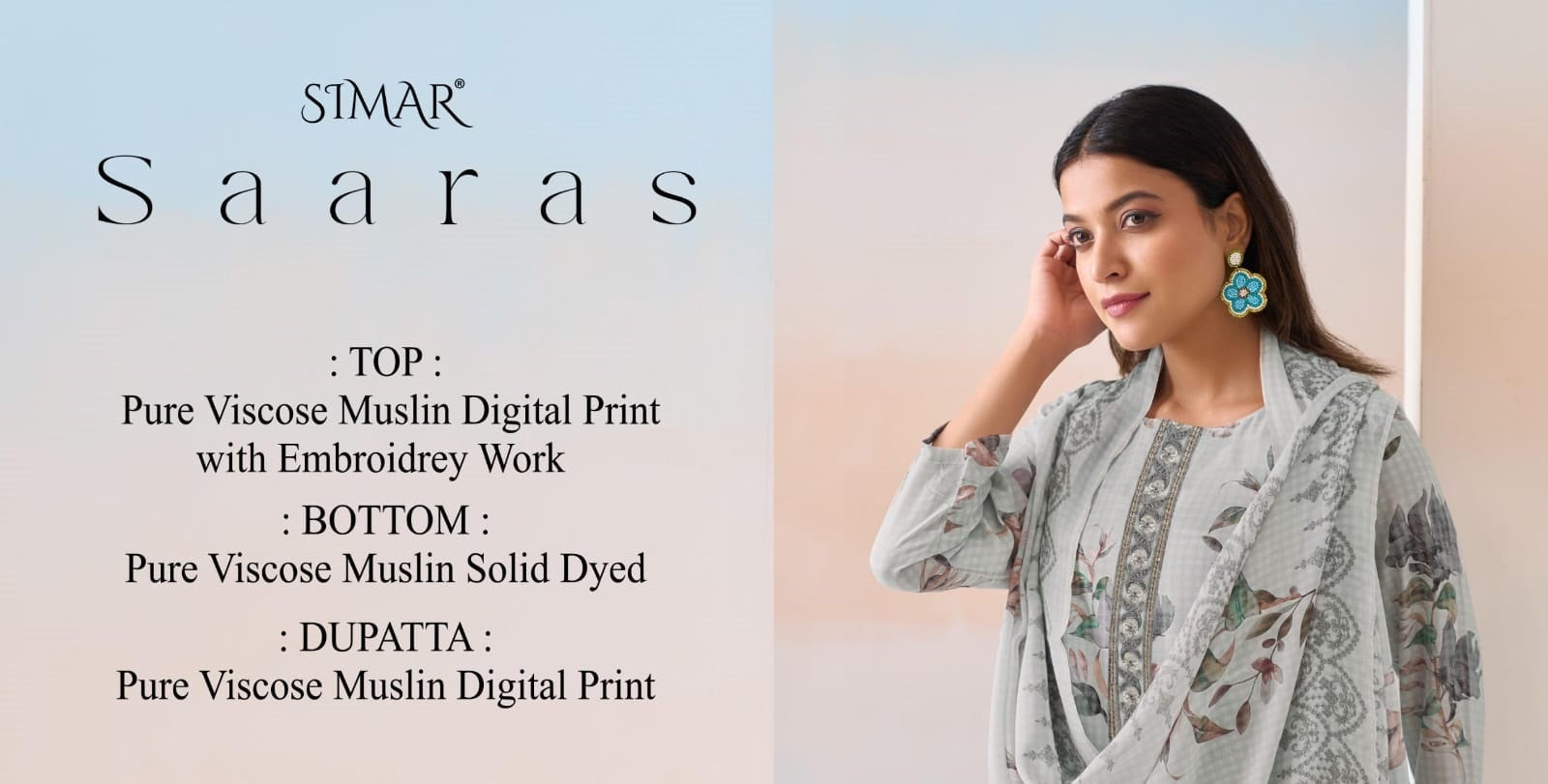 Saaras Simar Viscose Muslin Pant Style Suits Manufacturer India