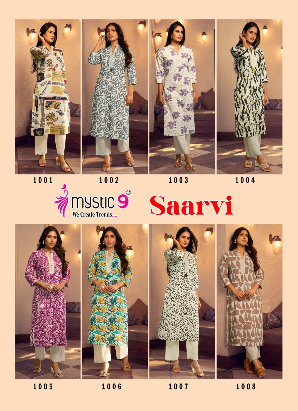 Saarvi Vol 1 Mystic 9 Cotton Kurti Pant Set Wholesaler Ahmedabad