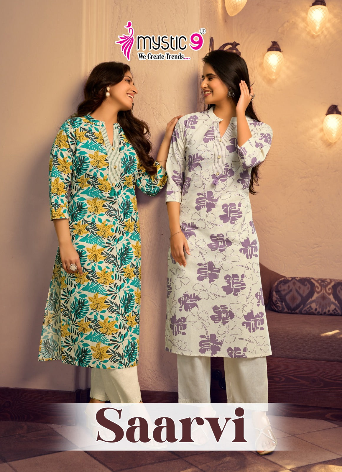 Saarvi Vol 1 Mystic 9 Cotton Kurti Pant Set Wholesaler Ahmedabad