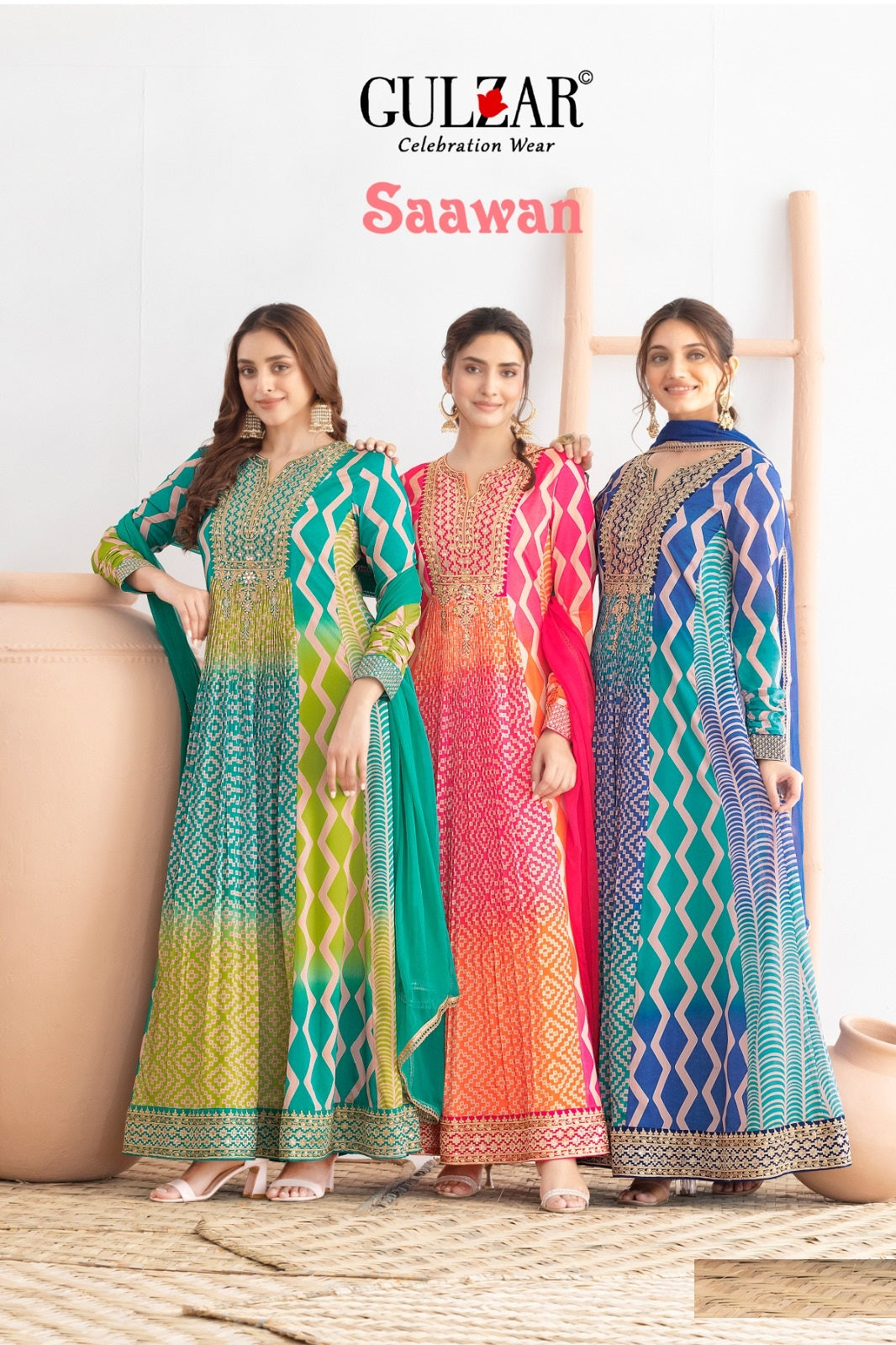 Saawan Gulzar Chinon Gown Dupatta Set Exporter Gujarat