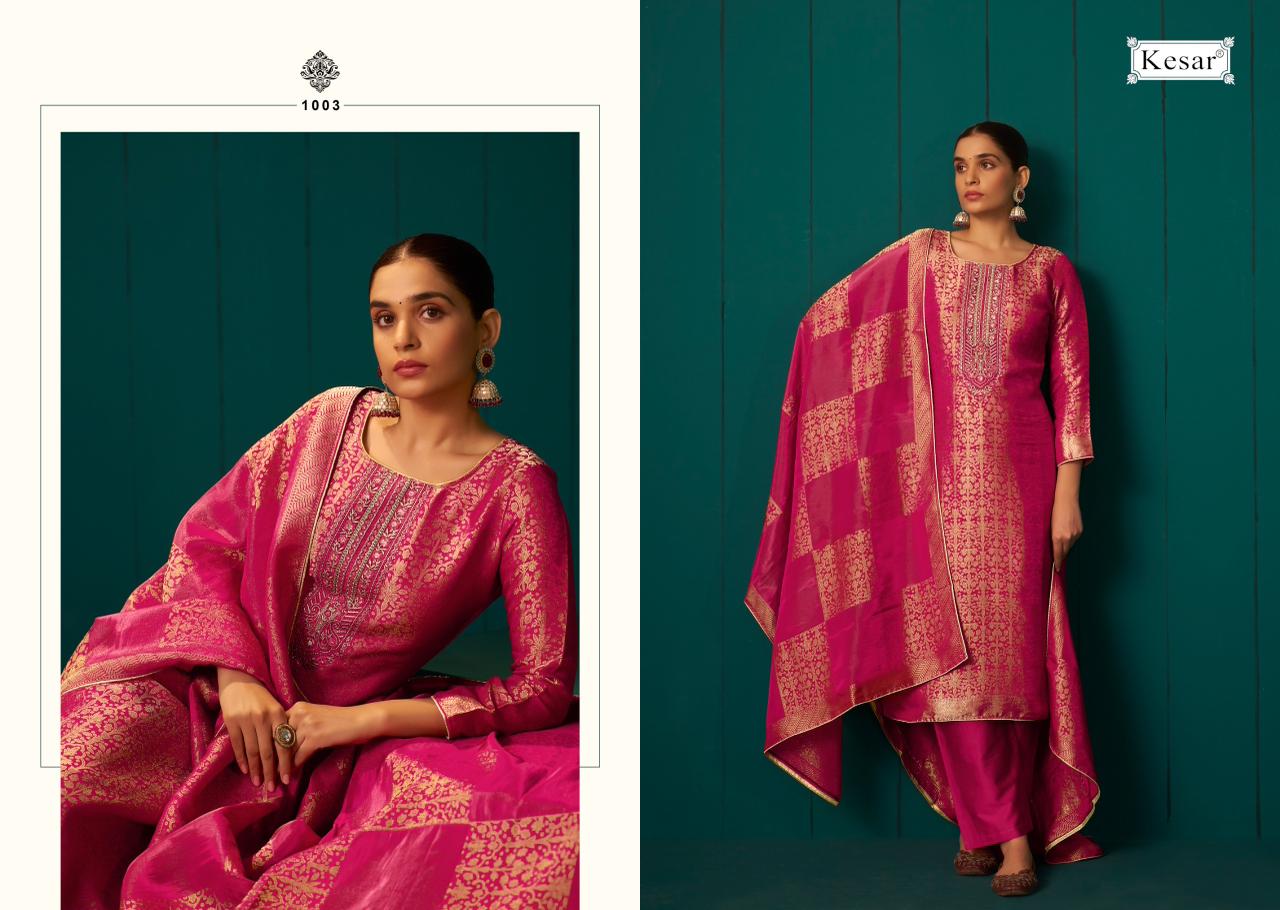 Saaz Kesar Silk Jacquard Pant Style Suits Wholesale Price