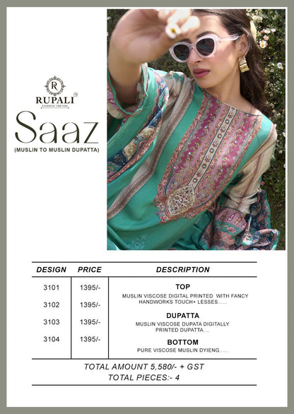 Saaz Rupali Viscose Muslin Pant Style Suits Wholesale