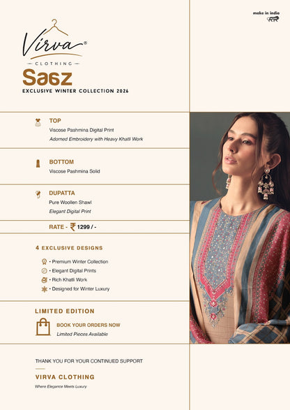 Saaz Virva Viscose Pashmina Suits Exporter India