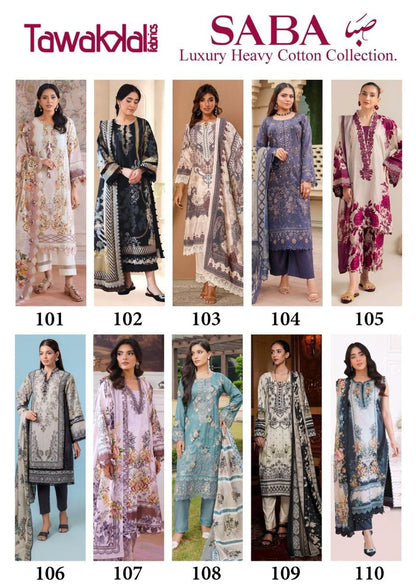 Saba Luxury Cotton Collection Tawakkal Fabrics Karachi Salwar Suits Supplier Ahmedabad
