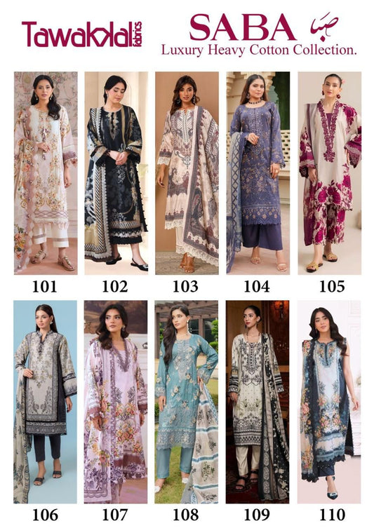 Saba Luxury Cotton Collection Tawakkal Fabrics Karachi Salwar Suits Supplier Ahmedabad