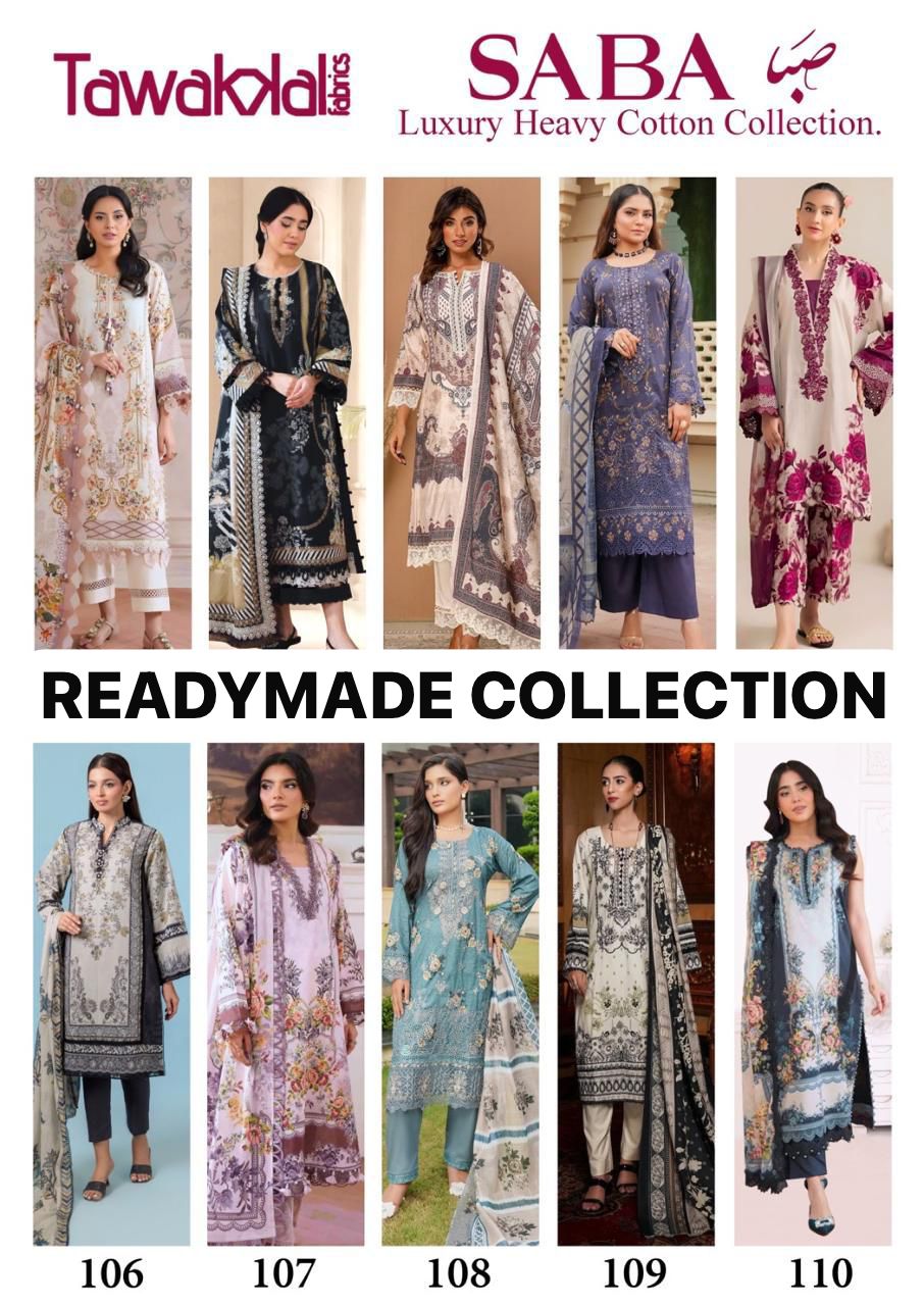 Saba Luxury Heavy Cotton Collection Tawakkal Fabrics Karachi Readymade Suits Wholesale