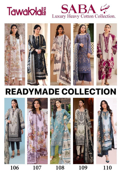 Saba Luxury Heavy Cotton Collection Tawakkal Fabrics Karachi Readymade Suits Wholesale