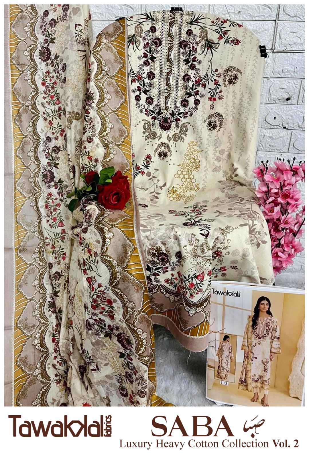 Saba Vol 2 Luxury Cotton Collection Tawakkal Fabrics Karachi Salwar Suits Manufacturer Gujarat