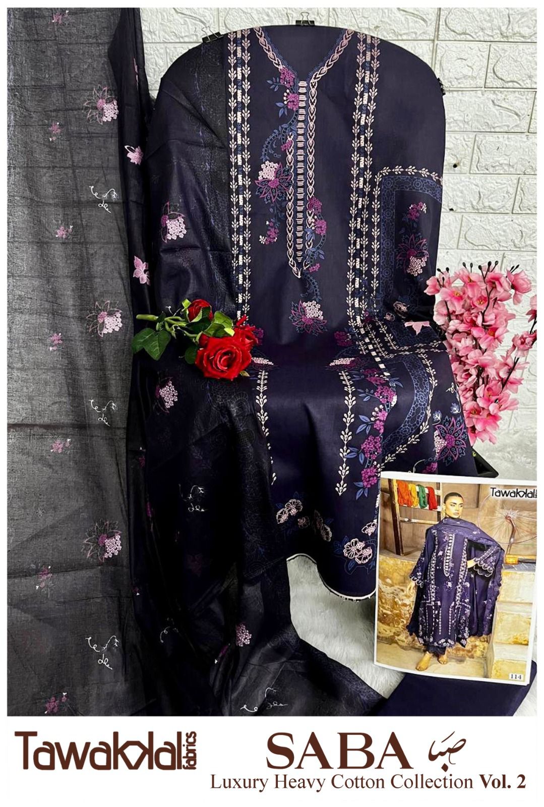 Saba Vol 2 Luxury Cotton Collection Tawakkal Fabrics Karachi Salwar Suits Manufacturer Gujarat