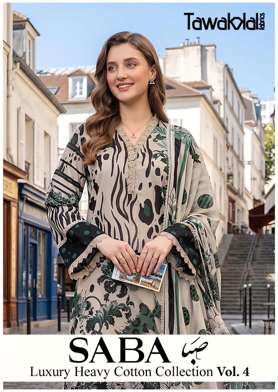 Saba Vol 4 Tawakkal Fabrics Mix Cotton Karachi Salwar Suits Wholesale