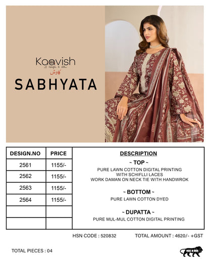 Sabhyata Kaavish Lawn Cotton Pant Style Suits Exporter Ahmedabad